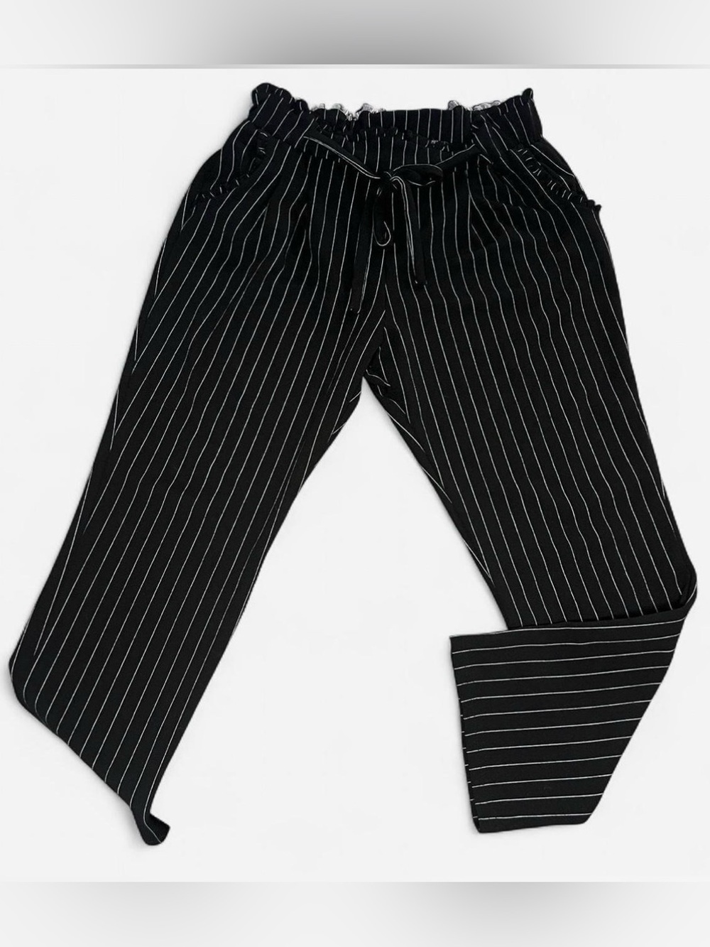 Soho Apparel black pinstripe pull on wide leg trousers Large